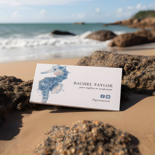 Elegant Tropical Seahorse pink blue Beach Coastal Business Card