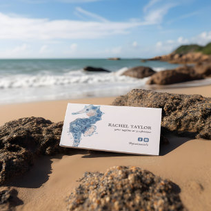 Elegant Tropical Seahorse pink blue Beach Coastal Business Card