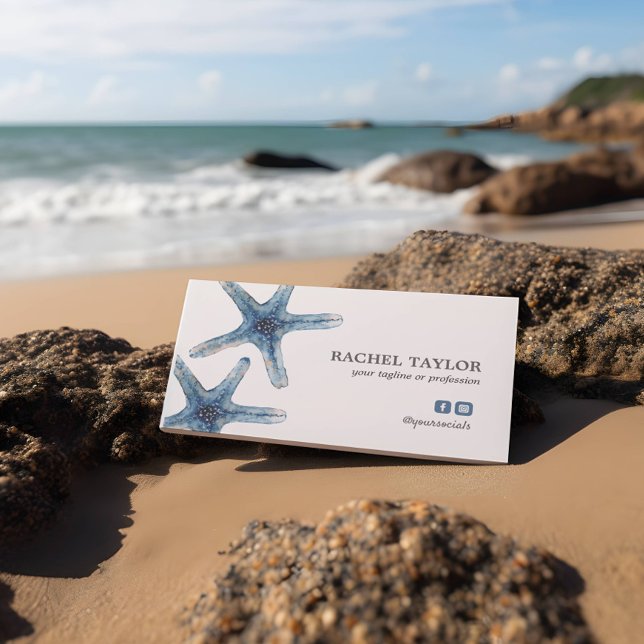 Elegant Tropical Starfish blue Beach Coastal Busin Business Card (Creator Uploaded)