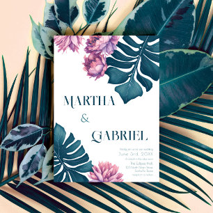 Elegant Tropical Summer Monstera Floral Wedding Invitation