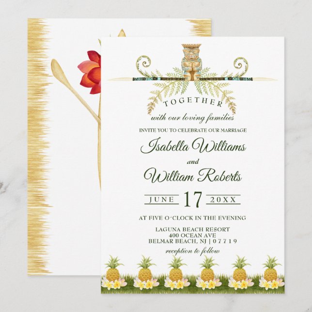Elegant Tropical Summer Wedding Invitation (Front/Back)