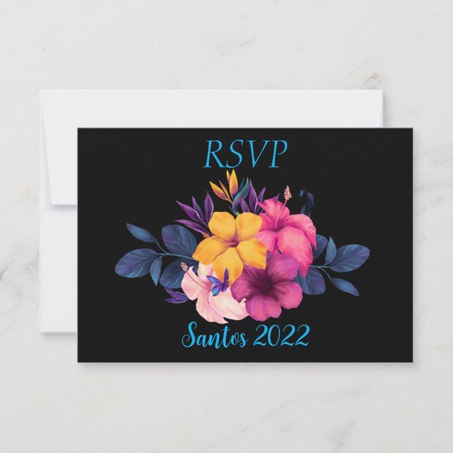 Elegant Tropical Theme Wedding RSVP Card (Front)