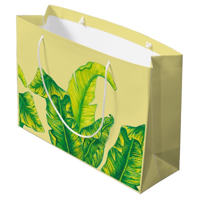 Elegant Tropical Tropicana Gold Leaves & Yellow Large Gift Bag (Back Angled)