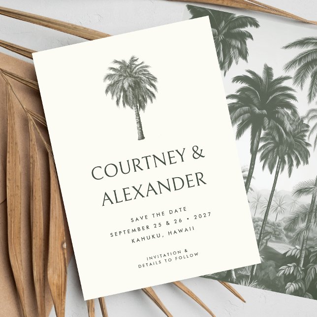 Elegant Tropical Vintage Palm Wedding Save The Date (Creator Uploaded)