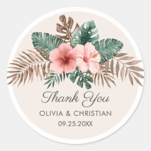 Elegant Tropical Watercolor Floral Wedding Classic Round Sticker