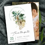 Elegant Tropical Watercolor Palm Tree Script Photo Save The Date<br><div class="desc">Tropical Watercolor Palm Trees Theme Collection.- it's an elegant script watercolor Illustration of tropical palm tress perfect for your tropical beachy wedding & parties. It’s very easy to customise,  with your personal details. If you need any other matching product or customisation,  kindly message via Zazzle.</div>