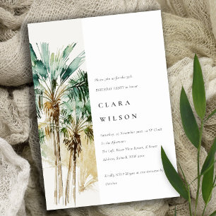 Elegant Tropical Watercolor Palm Trees Birthday Invitation