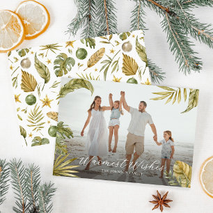 Elegant Tropical Watercolor Photo Christmas Holiday Card