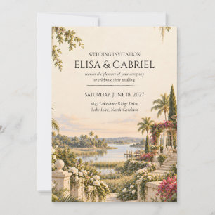 Elegant Tropical Waterfront Wedding Invitation