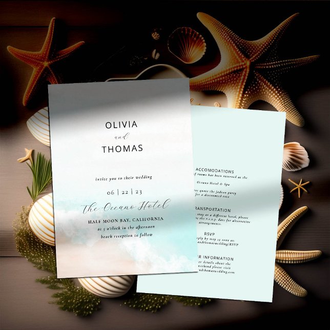 Elegant Tropical Waves Beach All in One Wedding Invitation (Creator Uploaded)