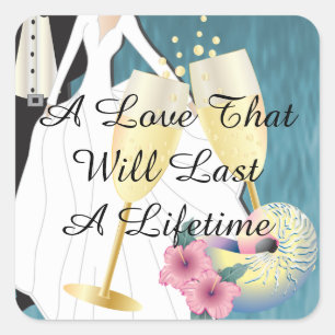 Elegant Tropical Wedding Couple Square Sticker