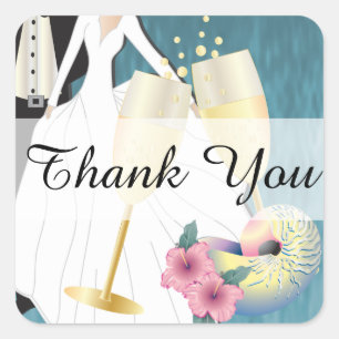 Elegant Tropical Wedding Couple   Thank You Square Sticker