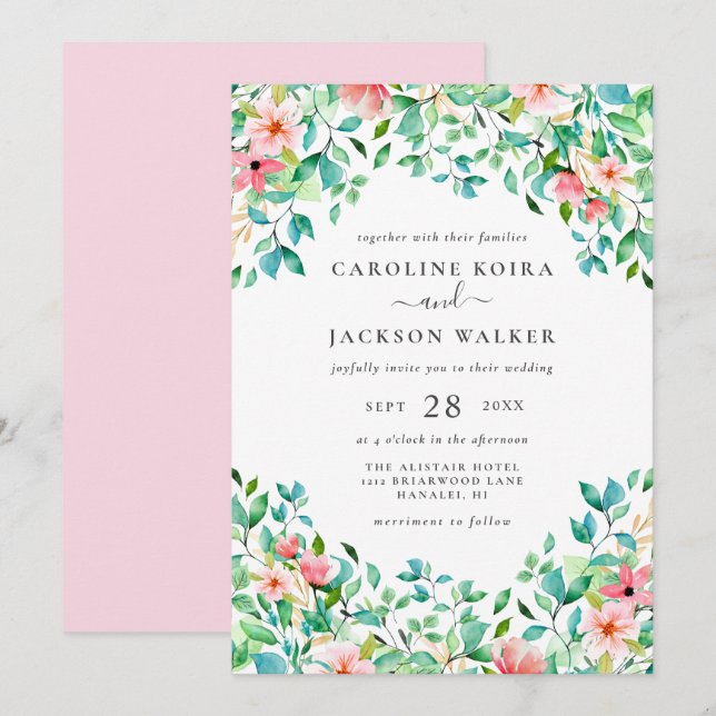 Elegant Tropical Wedding Invitation (Front/Back)