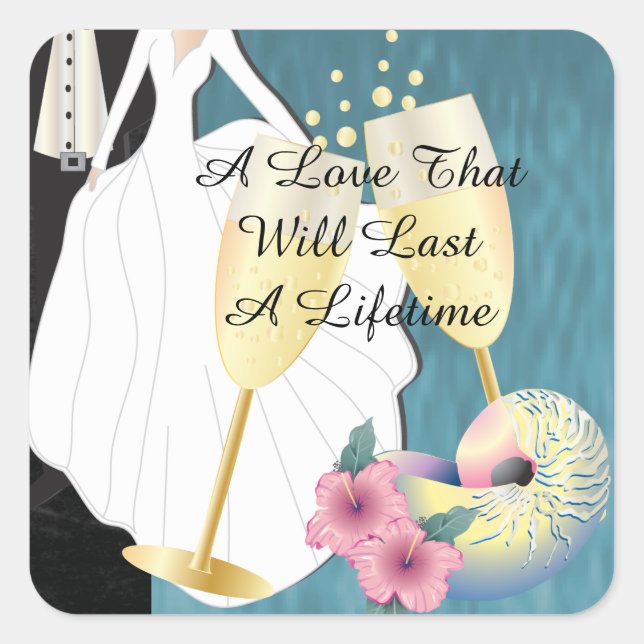 Elegant Tropical Wedding Square Sticker (Front)