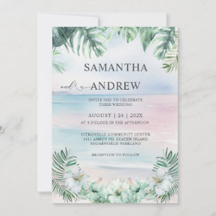 Elegant Tropical Wedding Watercolor Invitation