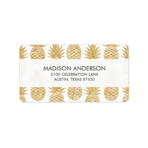 Elegant Tropical White Gold Pineapple Pattern Label