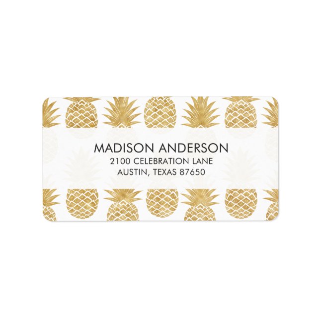 Elegant Tropical White Gold Pineapple Pattern Label (Front)