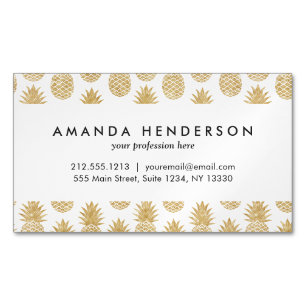 Elegant Tropical White Gold Pineapple Pattern Magnetic Business Card