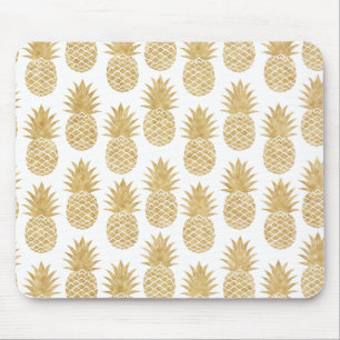 Elegant Tropical White Gold Pineapple Pattern Mouse Mat