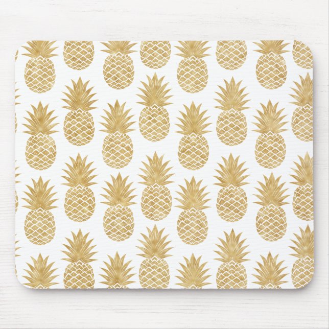 Elegant Tropical White Gold Pineapple Pattern Mouse Mat (Front)