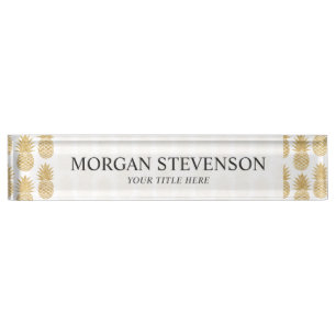 Elegant Tropical White Gold Pineapple Pattern Nameplate