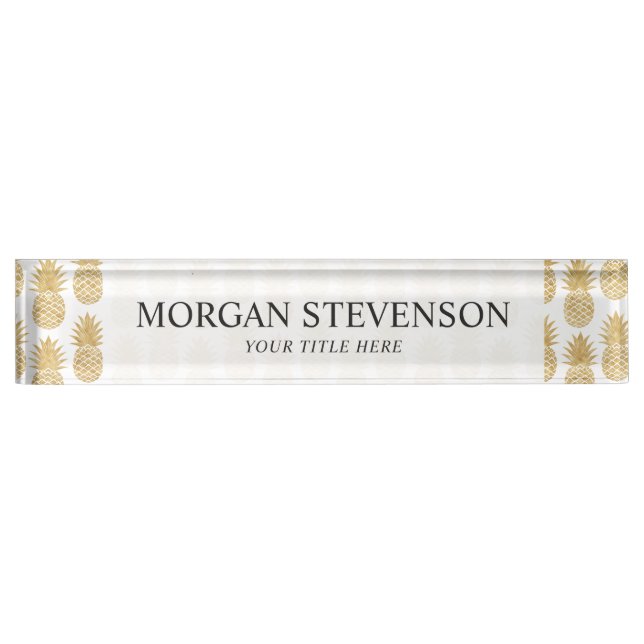 Elegant Tropical White Gold Pineapple Pattern Nameplate (Front)