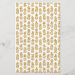 Elegant Tropical White Gold Pineapple Pattern Stationery