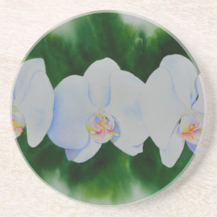 Elegant tropical white watercolor orchid painting  coaster
