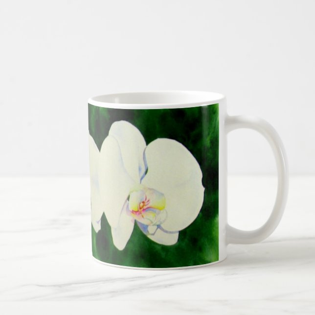 Elegant tropical white watercolor orchid painting  coffee mug (Right)