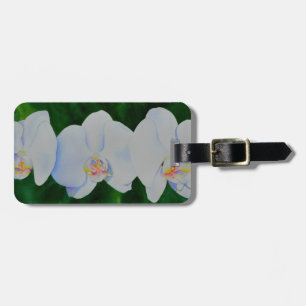 Elegant tropical white watercolor orchid painting  luggage tag