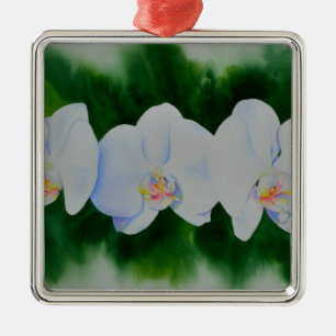 Elegant tropical white watercolor orchid painting metal tree decoration