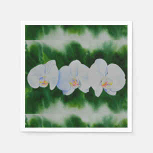 Elegant tropical white watercolor orchid painting napkin