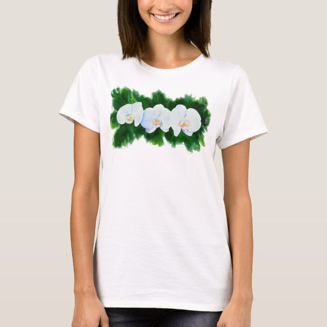 Elegant tropical white watercolor orchid painting  T-Shirt (Front)
