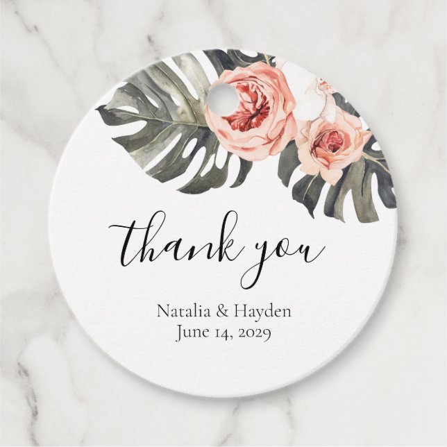 Elegant Tropics Floral Wedding Favour Tag (Front)