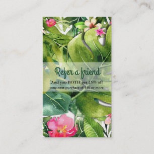 Elegant Tropics Green Leaves Floral Refer a Friend Referral Card