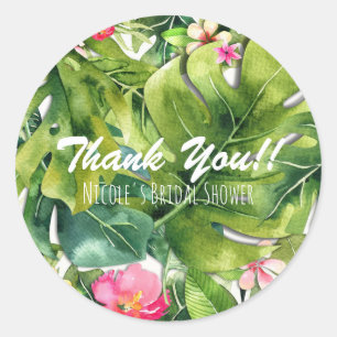 Elegant Tropics Green Leaves Floral Watercolor Classic Round Sticker