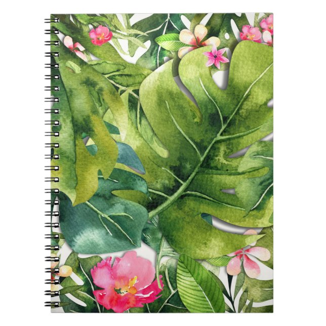 Elegant Tropics Green Leaves Floral Watercolor Notebook (Front)