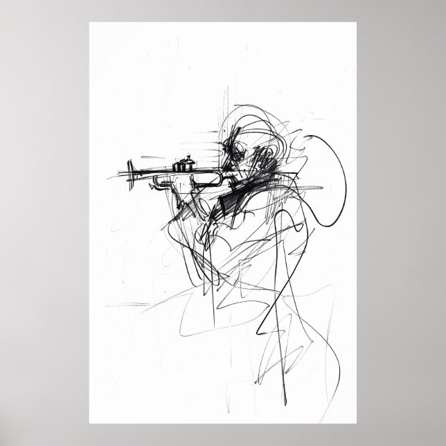 Elegant Trumpet Player Portrait - Premium Poster (Front)