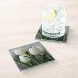 Elegant Tulip and Rose Floral Flowers Photography Glass Coaster