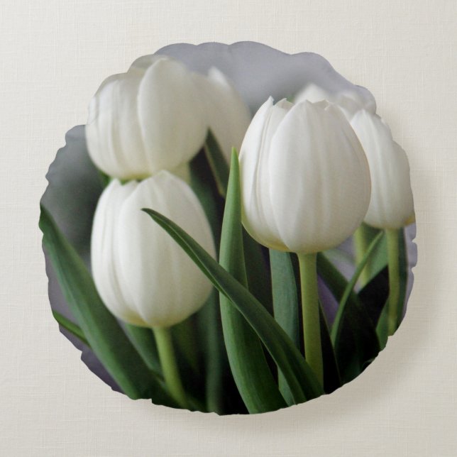 Elegant Tulip and Rose Floral Flowers Photography Round Cushion (Front)
