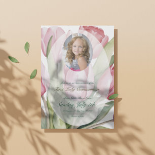 Elegant tulip First Communion Invitation