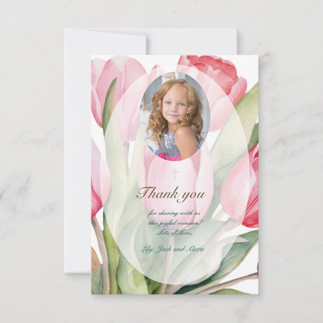 Elegant tulip First Communion Thank You Card (Front)