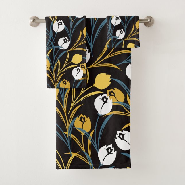 Elegant Tulip Floral Pattern  Bath Towel Set (Insitu)