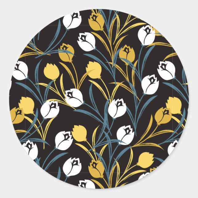 Elegant Tulip Floral Pattern  Classic Round Sticker (Front)