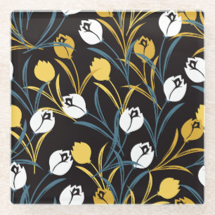 Elegant Tulip Floral Pattern Glass Coaster