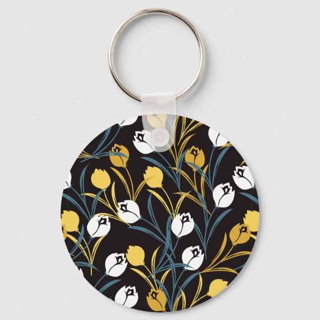 Elegant Tulip Floral Pattern  Key Ring (Front)