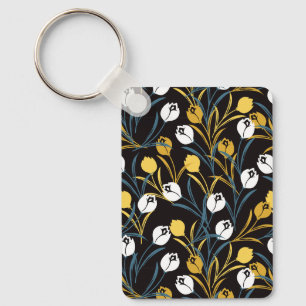 Elegant Tulip Floral Pattern Key Ring