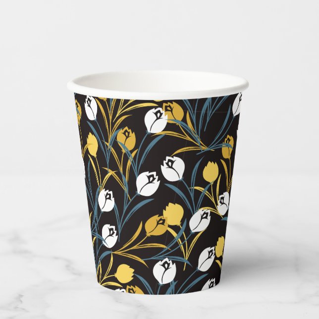 Elegant Tulip Floral Pattern  Paper Cups (Front)