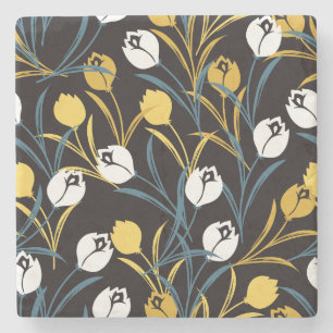 Elegant Tulip Floral Pattern Stone Coaster