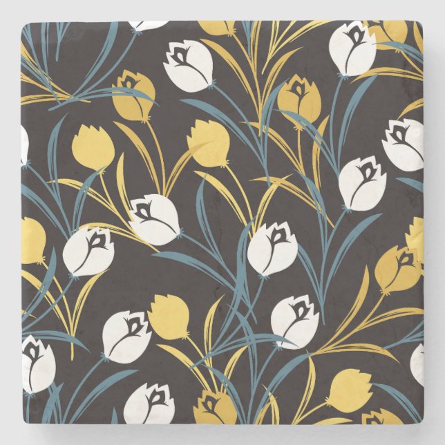 Elegant Tulip Floral Pattern  Stone Coaster (Front)